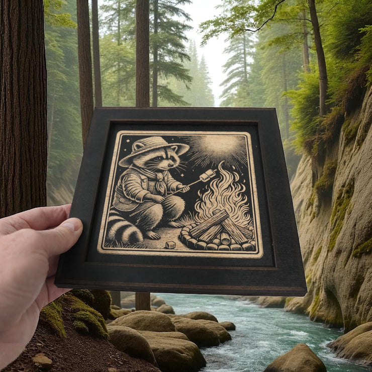 Framed Art - CUSTOM - Raccoon Campfire