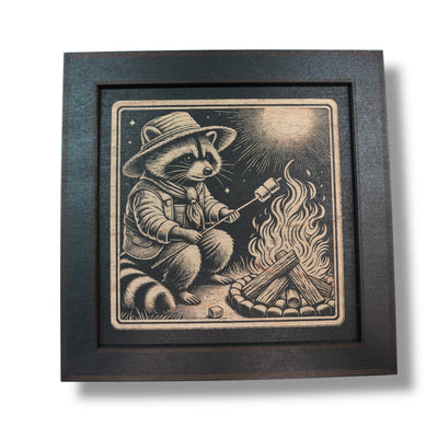 Framed Art - CUSTOM - Raccoon Campfire