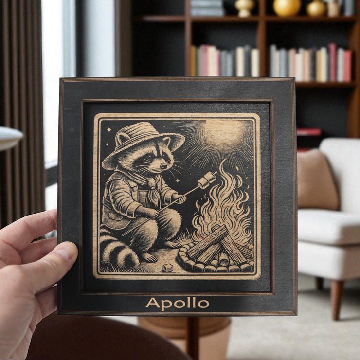 Framed Art - PERSONALIZED - CUSTOM - Raccoon Campfire