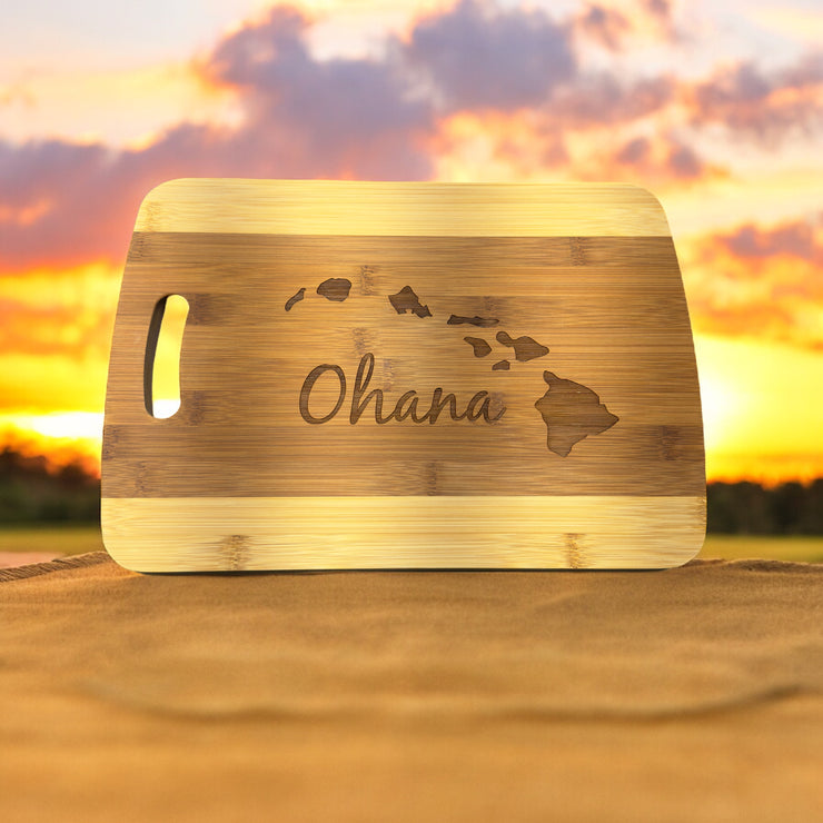Ohana (family) Hawaii Cutting Board 14''x9.5''x.5'' Bamboo