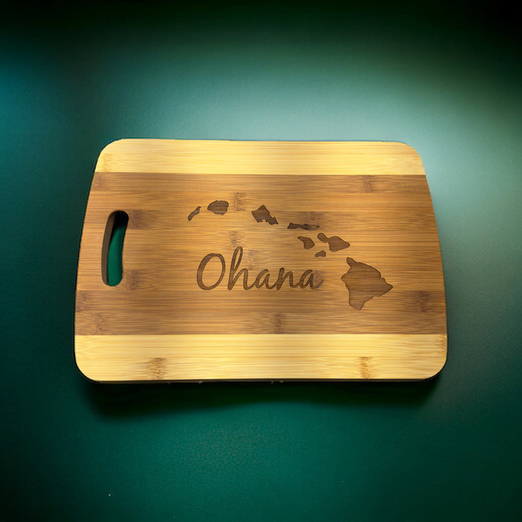 Ohana (family) Hawaii Cutting Board 14''x9.5''x.5'' Bamboo