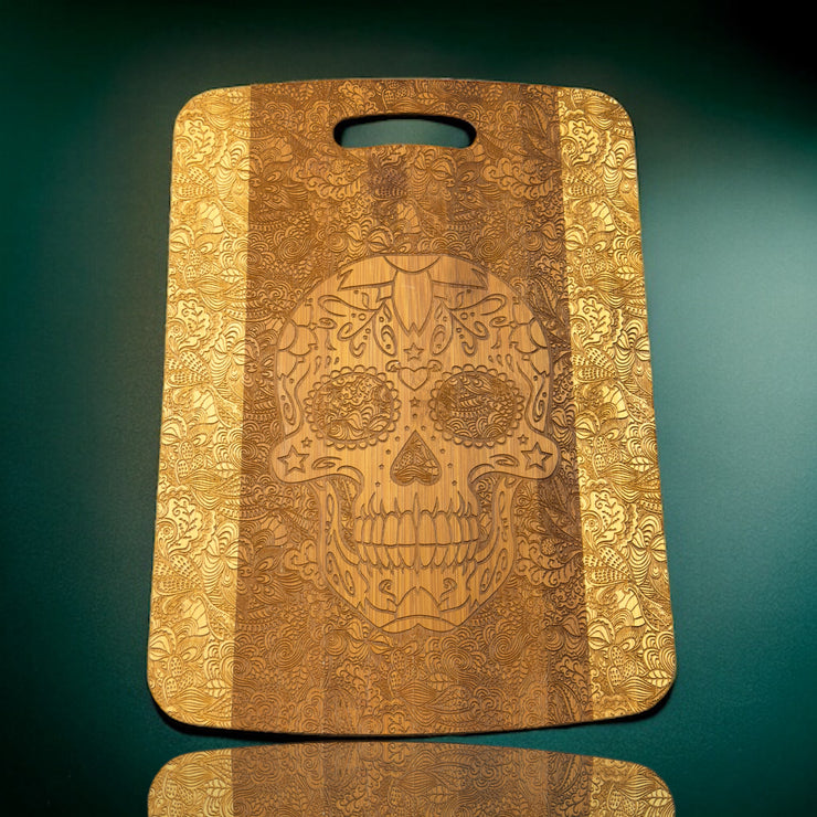 Sugar Skull Cutting Board 14''x9.5''x.5'' Bamboo