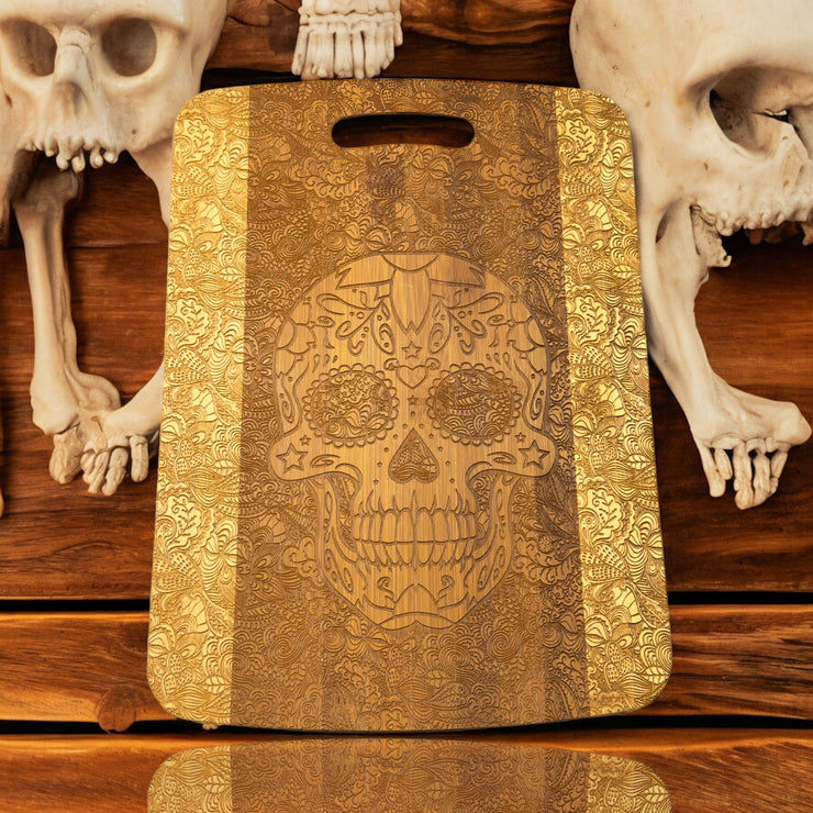 Sugar Skull Cutting Board 14''x9.5''x.5'' Bamboo