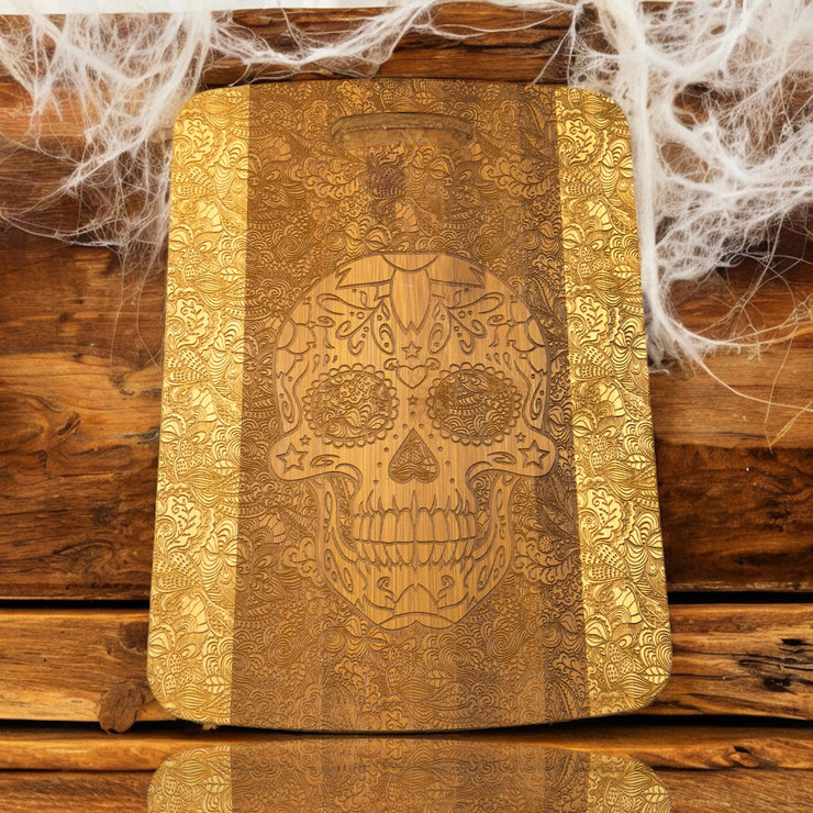 Sugar Skull Cutting Board 14''x9.5''x.5'' Bamboo