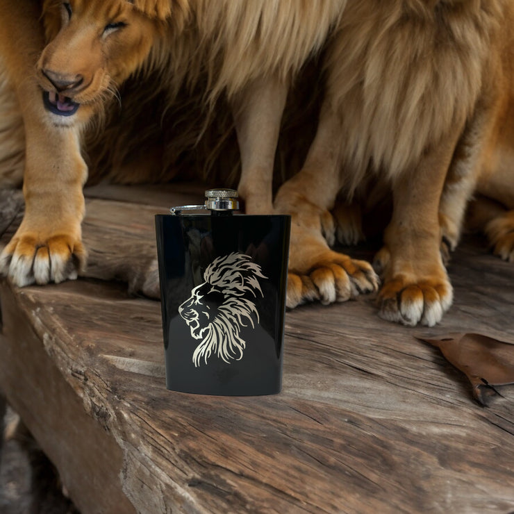8oz BLACK Lion Flask