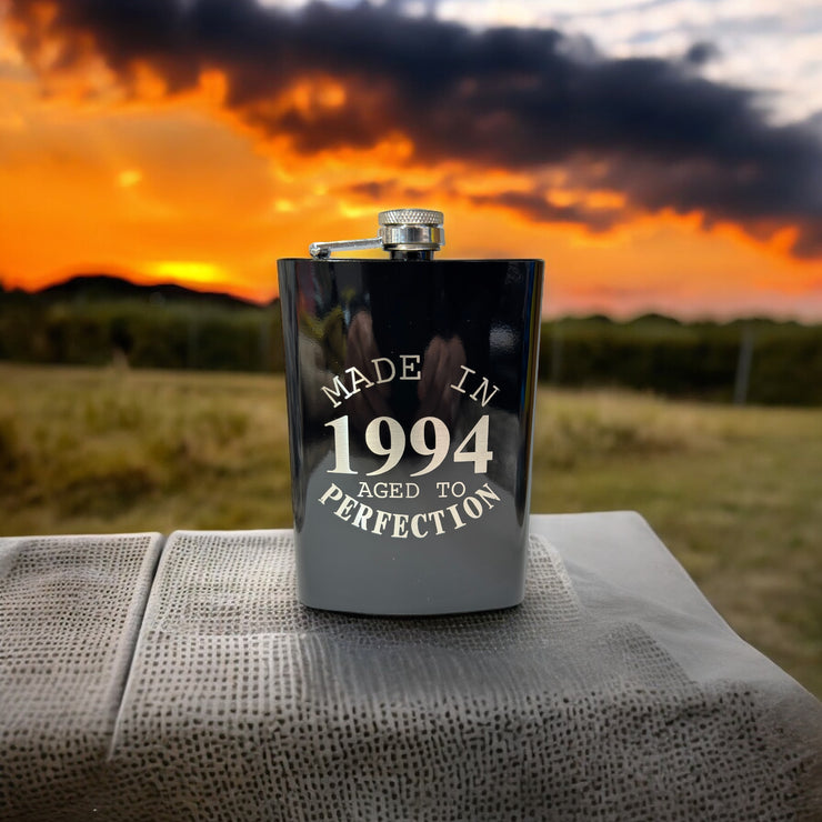 8oz BLACK Made in 1994 Aged to Perfection Flask