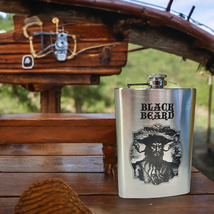 8oz Stainless Steel Black Beard Flask