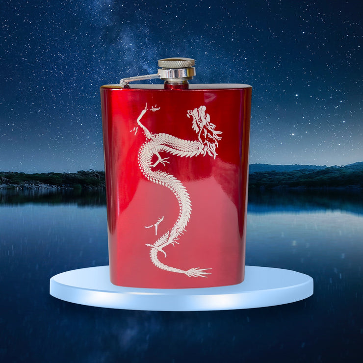 8oz RED Chinese Dragon Flask