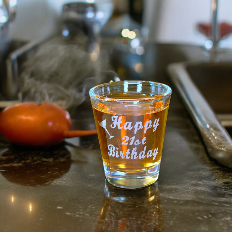 2oz Happy 21st birthday shot glass