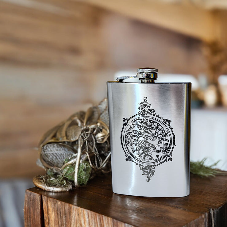 8oz Steampunk Clockworks Stainless Steel Flask