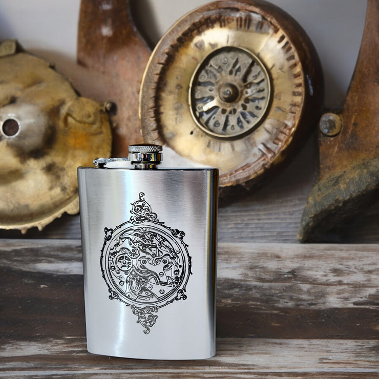 8oz Steampunk Clockworks Stainless Steel Flask