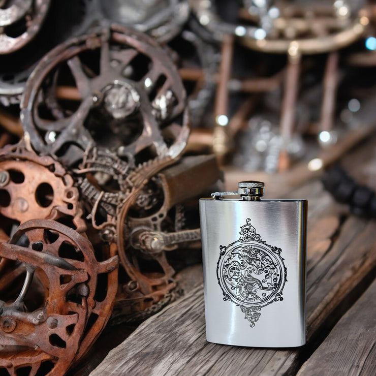 8oz Steampunk Clockworks Stainless Steel Flask
