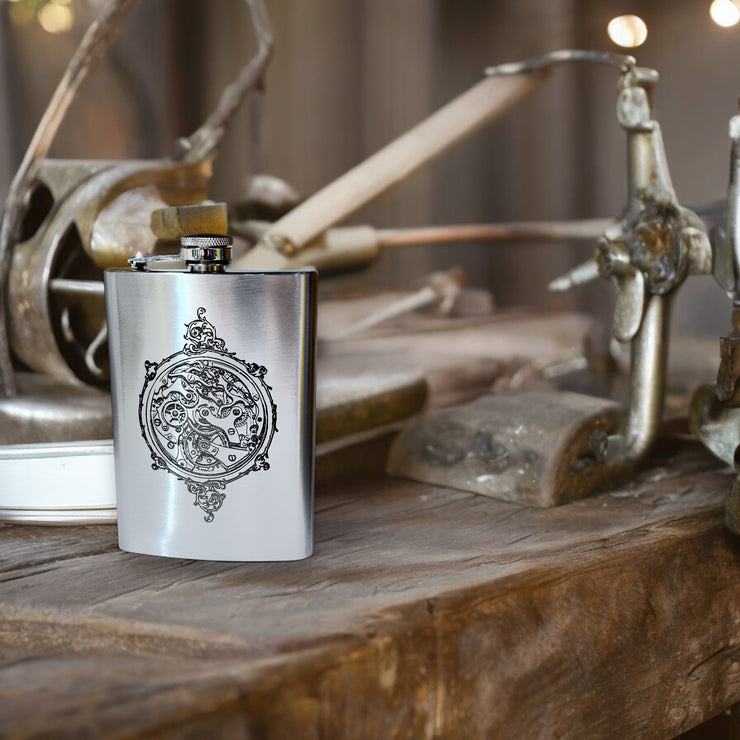 8oz Steampunk Clockworks Stainless Steel Flask