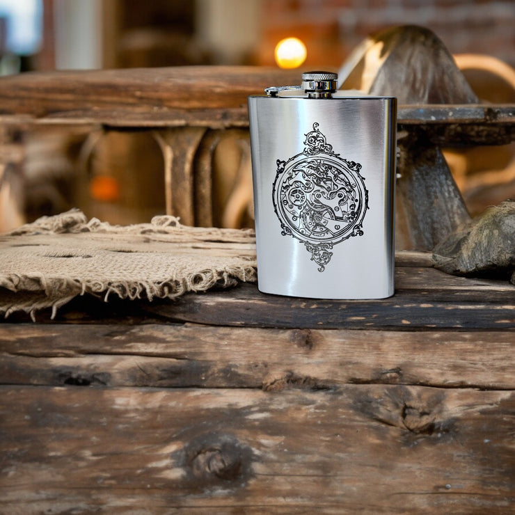8oz Steampunk Clockworks Stainless Steel Flask