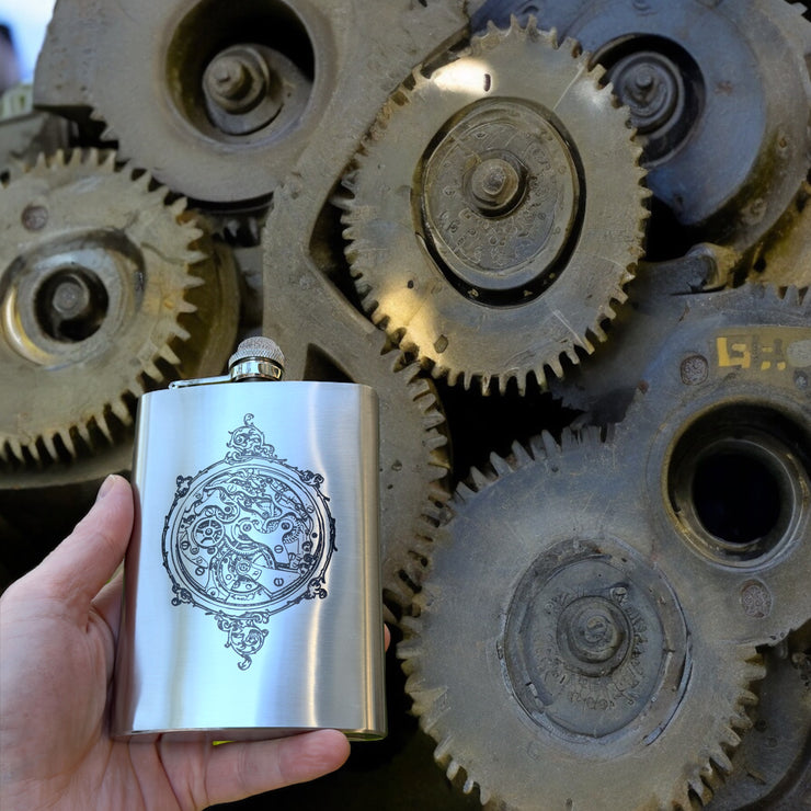 8oz Steampunk Clockworks Stainless Steel Flask