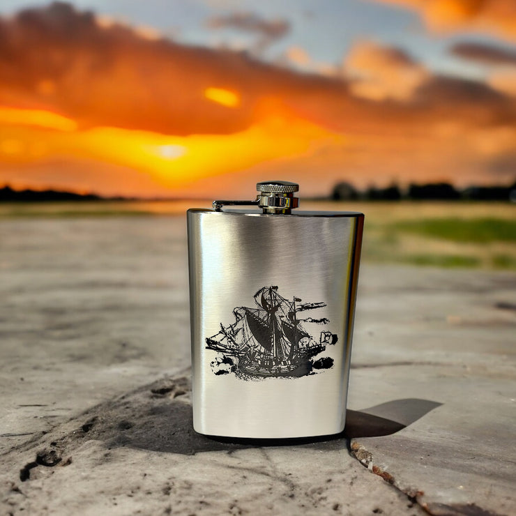 8oz Vintage Pirate Ship Stainless Steel Flask