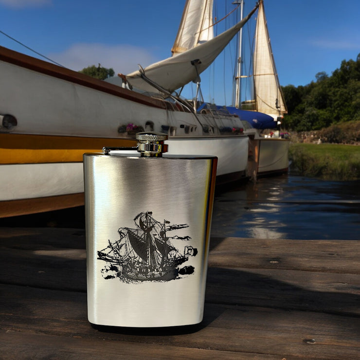 8oz Vintage Pirate Ship Stainless Steel Flask