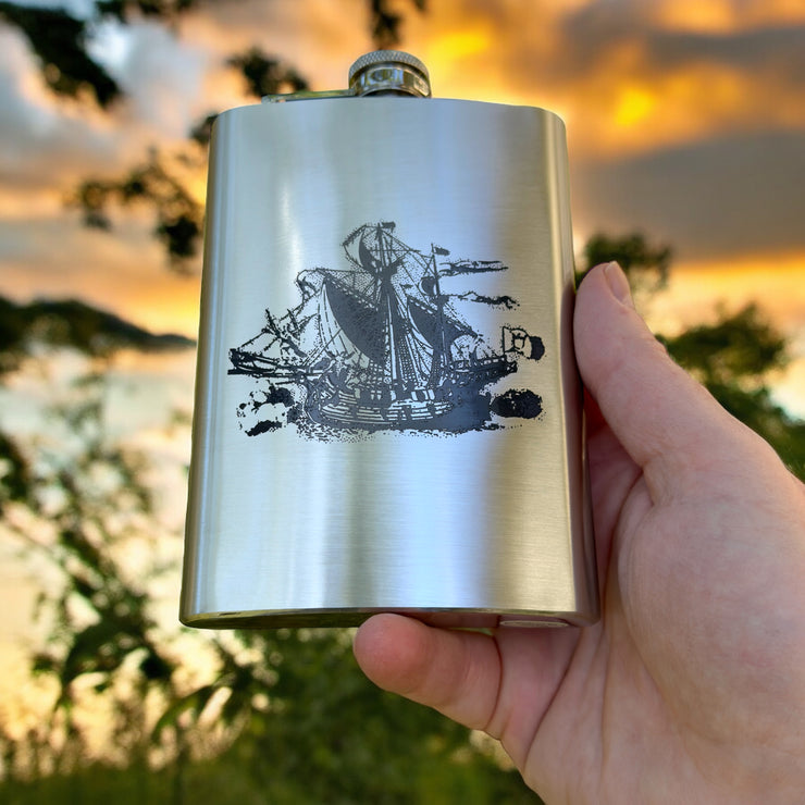 8oz Vintage Pirate Ship Stainless Steel Flask