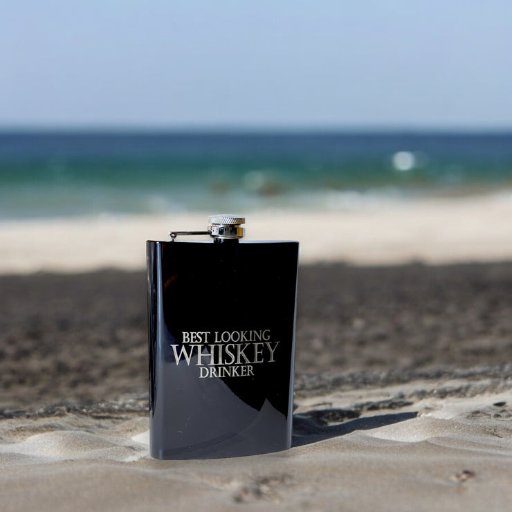 8oz BLACK Best Looking Whiskey Drinker Flask