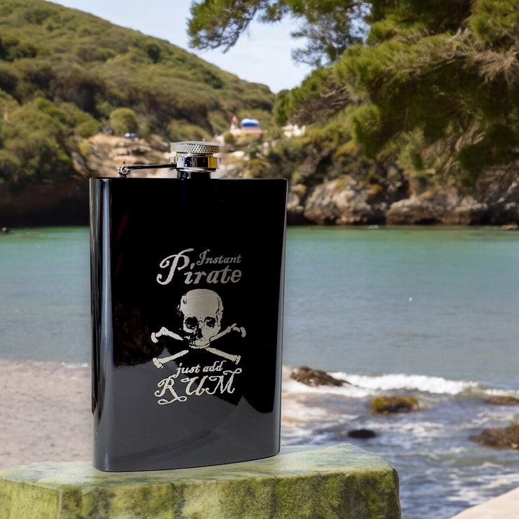 8oz BLACK Instant Pirate Just Add Rum Flask