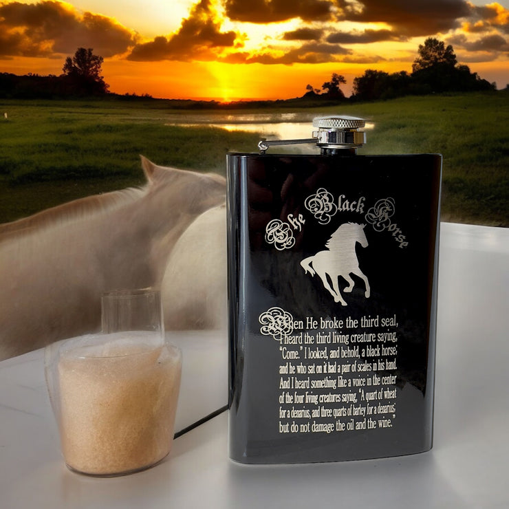 8oz BLACK The Black Horse Four Horsemen of the Apocalypse Flask