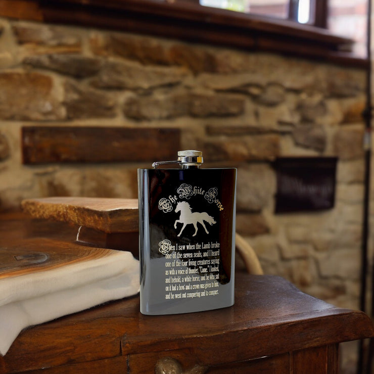 8oz BLACK The White Horse Four Horsemen of the Apocalypse Flask