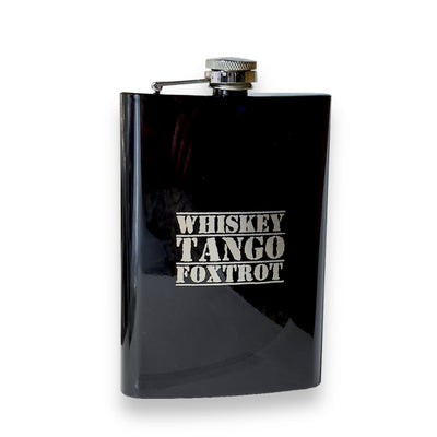 8oz BLACK Whiskey Tango Foxtrot Flask