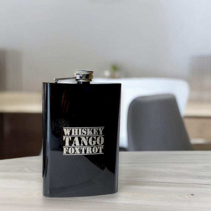 8oz BLACK Whiskey Tango Foxtrot Flask