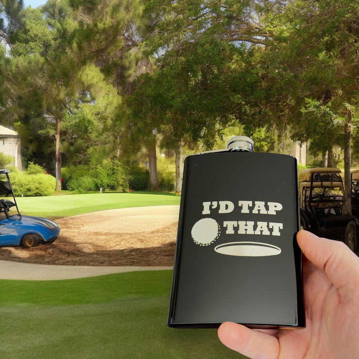 8oz BLACK I'd Tap That Golf Flask