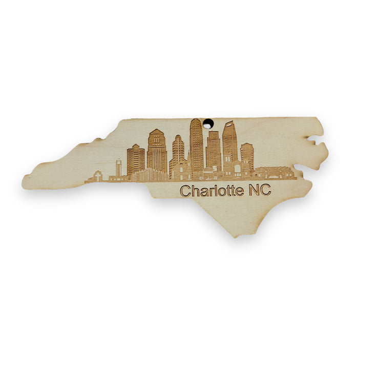 Ornament - Charlotte NC Skyline - Raw Wood Ornament