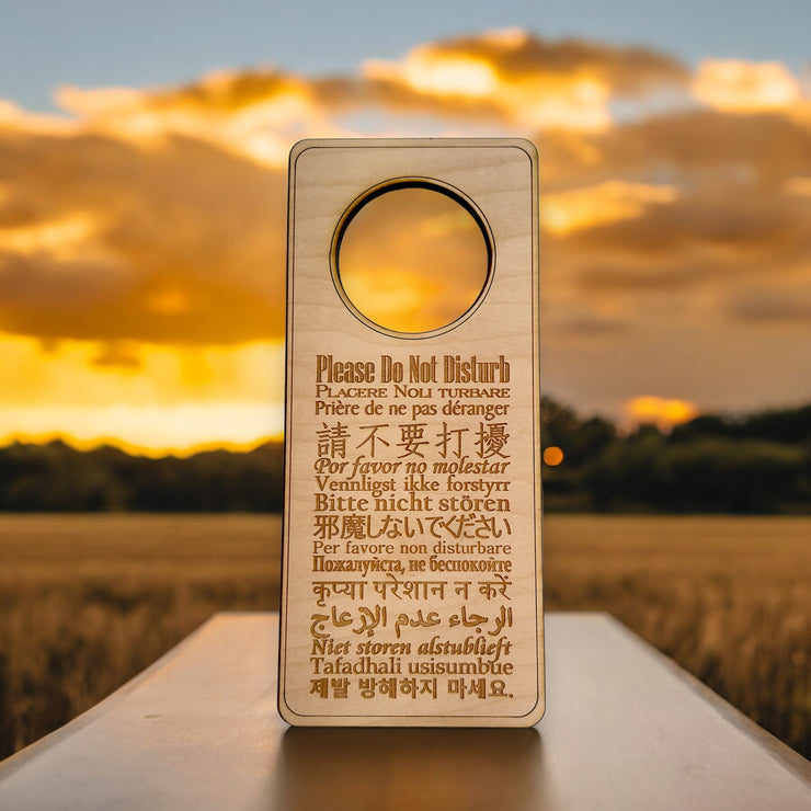 Please Do Not Disturb - 15 Languages - Door Hanger - Raw Wood 9x4