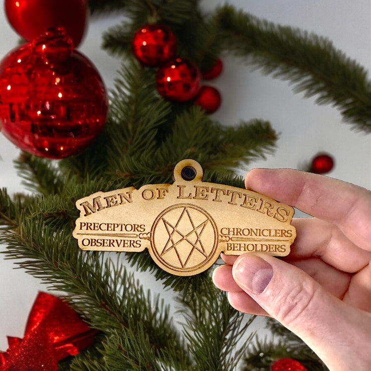 Ornament - Men of Letters - Raw Wood 4x2in