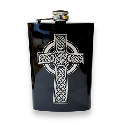 8oz BLACK Celtic Cross Flask