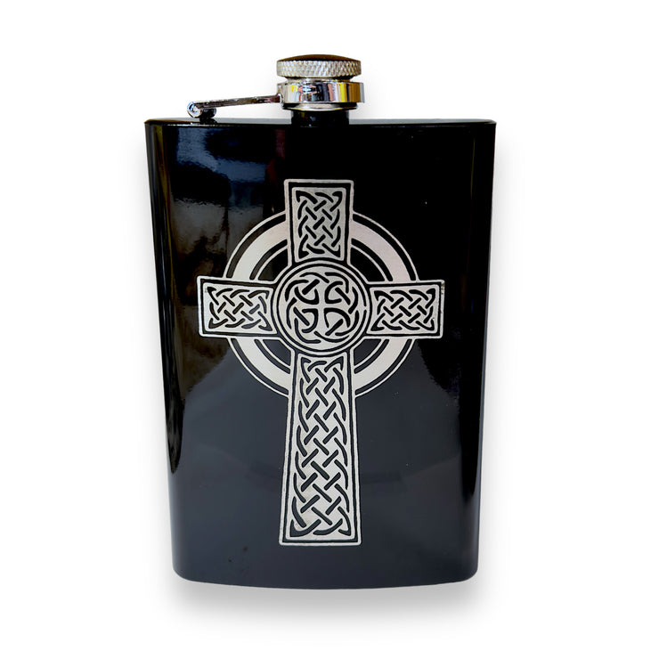 8oz BLACK Celtic Cross Flask