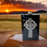 8oz BLACK Celtic Cross Flask