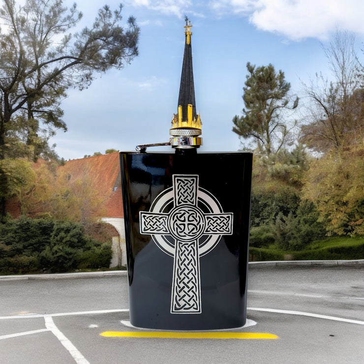 8oz BLACK Celtic Cross Flask