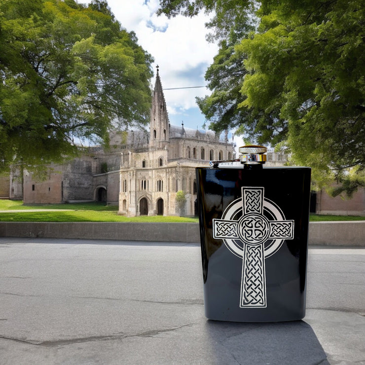 8oz BLACK Celtic Cross Flask