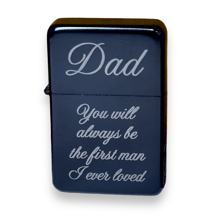 HipFlaskPlus black lighter laser engraved with Dad You will always be the first man I ever loved
