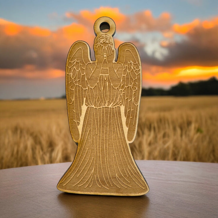Ornament - Weeping Angel - Raw Wood 4x2in