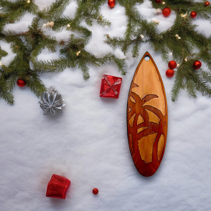 Palm Tree Surfboard - Cedar Ornament