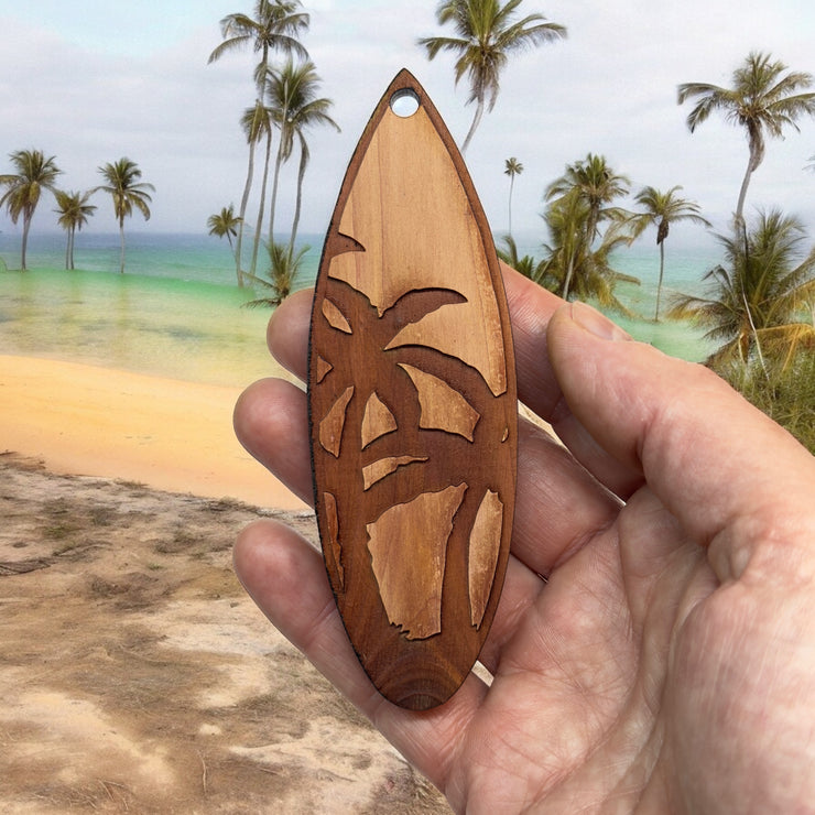 Palm Tree Surfboard - Cedar Ornament