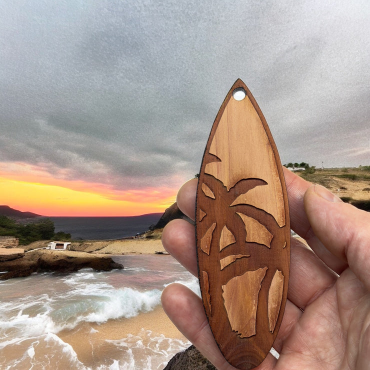 Palm Tree Surfboard - Cedar Ornament