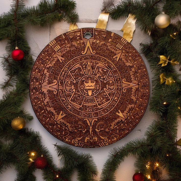 Aztec Mayan Calendar - Cedar Ornament