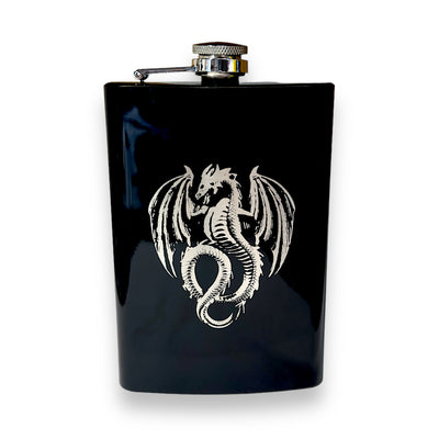 8oz BLACK Vintage Flying Dragon Flask