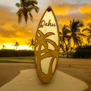 Ornament - Oahu Palm Tree Surfboard - Raw Wood Maple