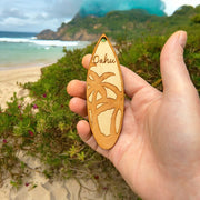 Ornament - Oahu Palm Tree Surfboard - Raw Wood Maple