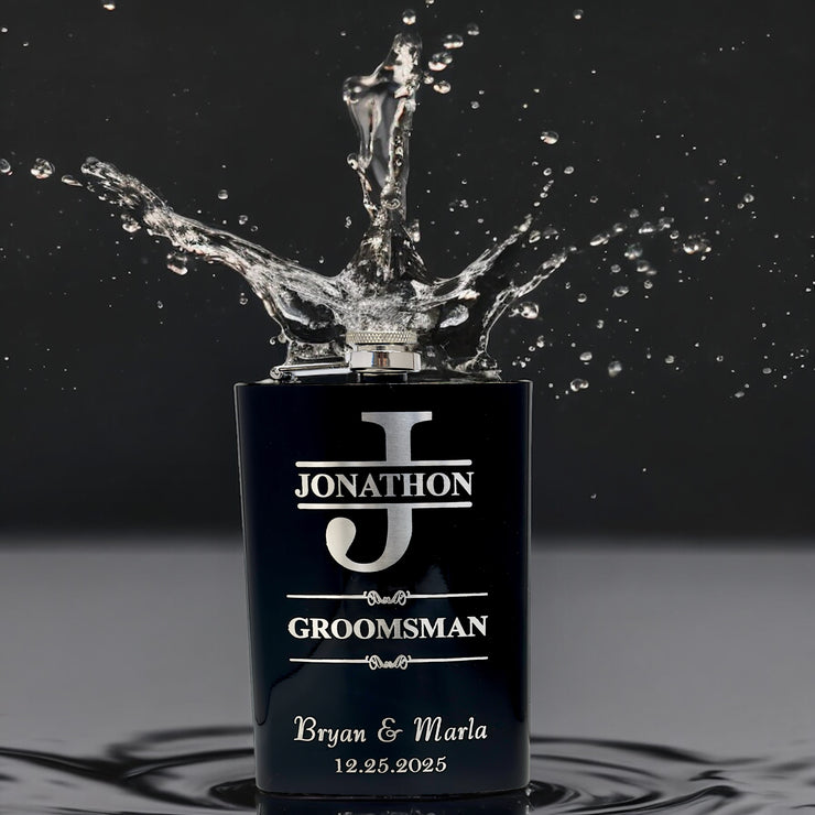 Split Letter Monogram Wedding flask for Groomsman Best Man Gifts PERSONALIZED BLACK FLASK