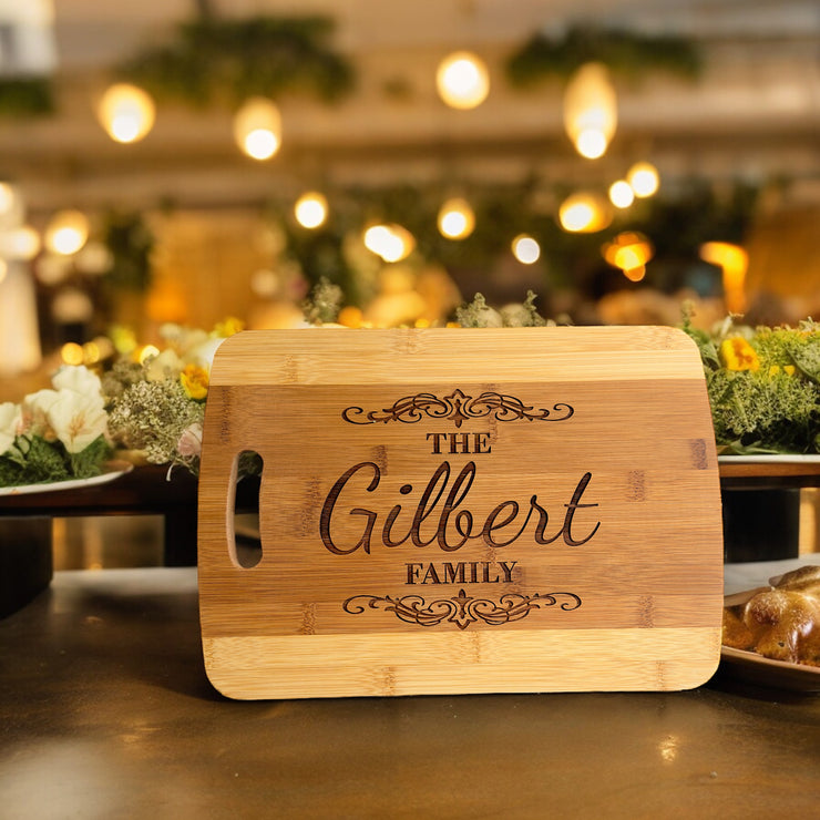 Bamboo - PERSONALIZED Last Name Cutting Board 14''x9.5''x.5'' Best Wedding, Housewarming, Anniversary, Birthday, Christmas Gift Idea For Friends, Couples, Family, Mom, Dad