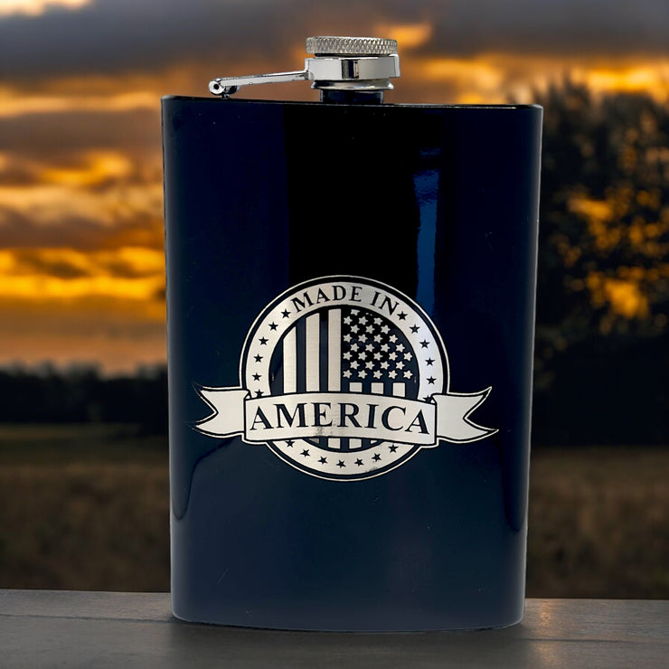 8oz BLACK Made in America Flask