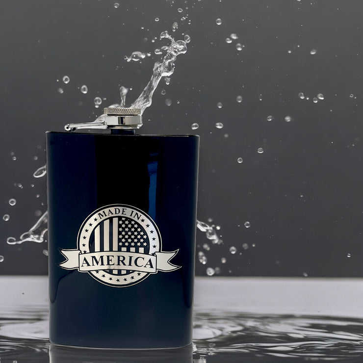 8oz BLACK Made in America Flask